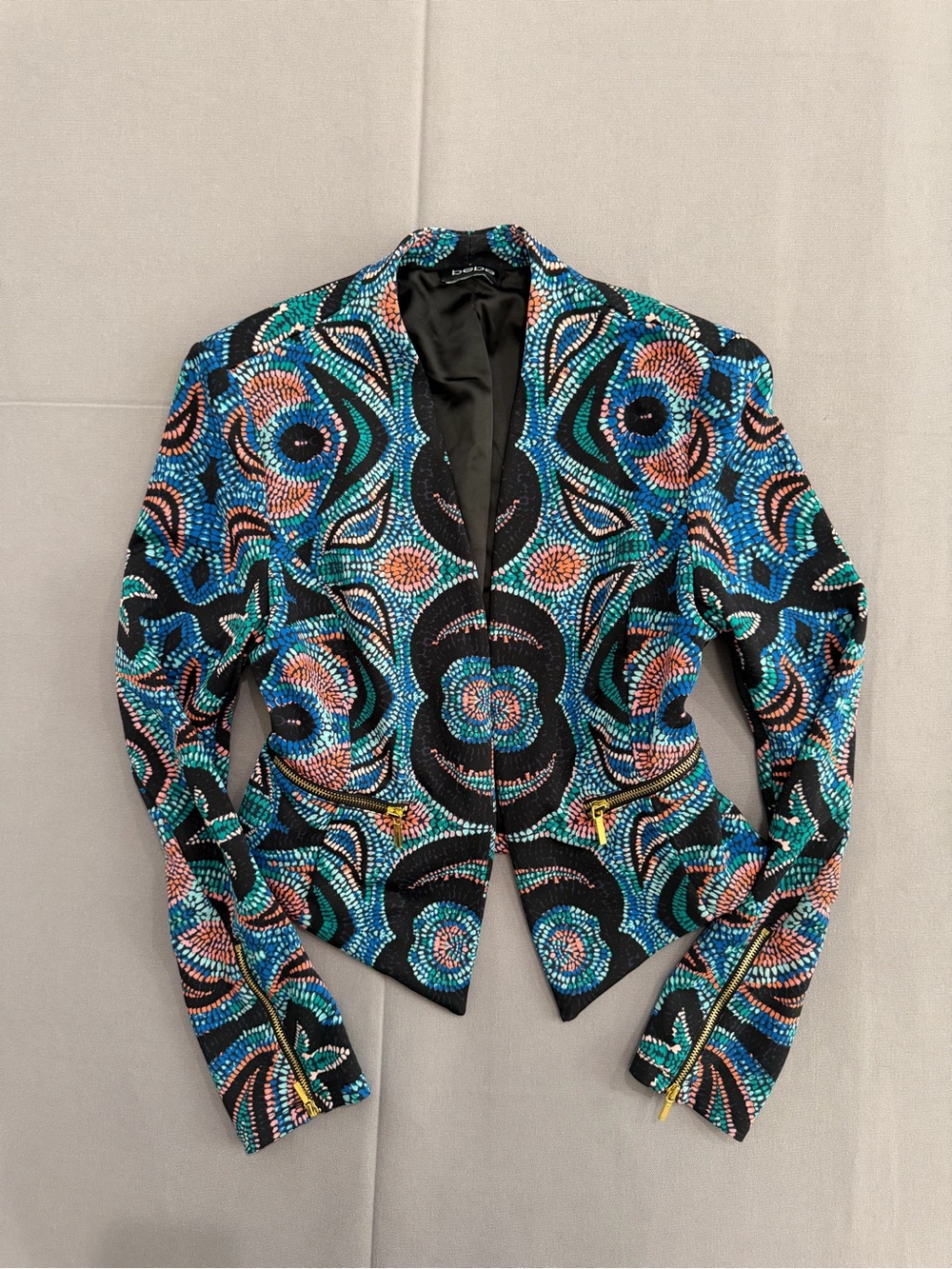 BEBE Multicolor Blazer with Teal, Blue & Coral Accents
